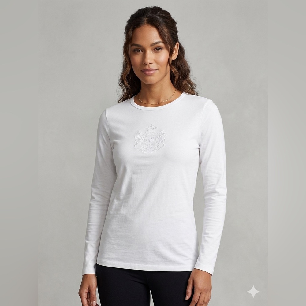 Lauren Ralph Lauren Active White Embossed Crest Long Sleeve Size XS Old Money
